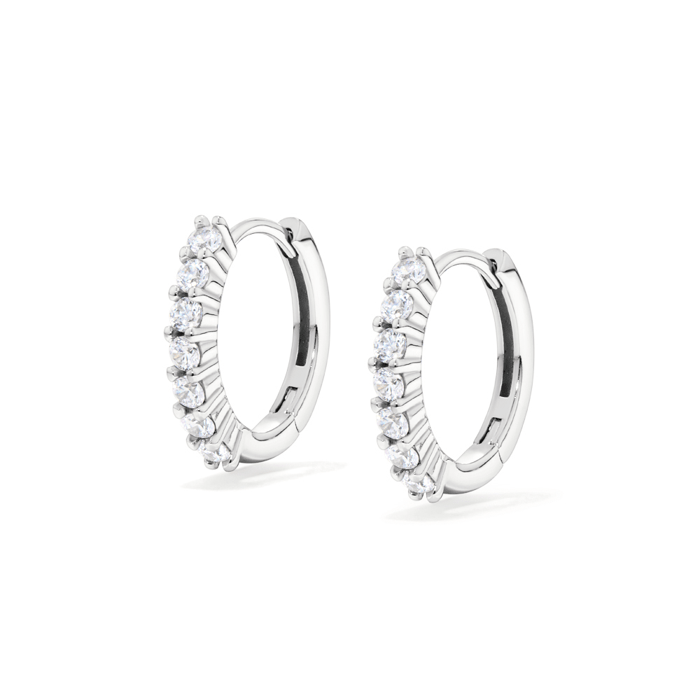 15mm Claw Hoop Earrings with Cubic Zirconia in Sterling Silver Earrings Bevilles 