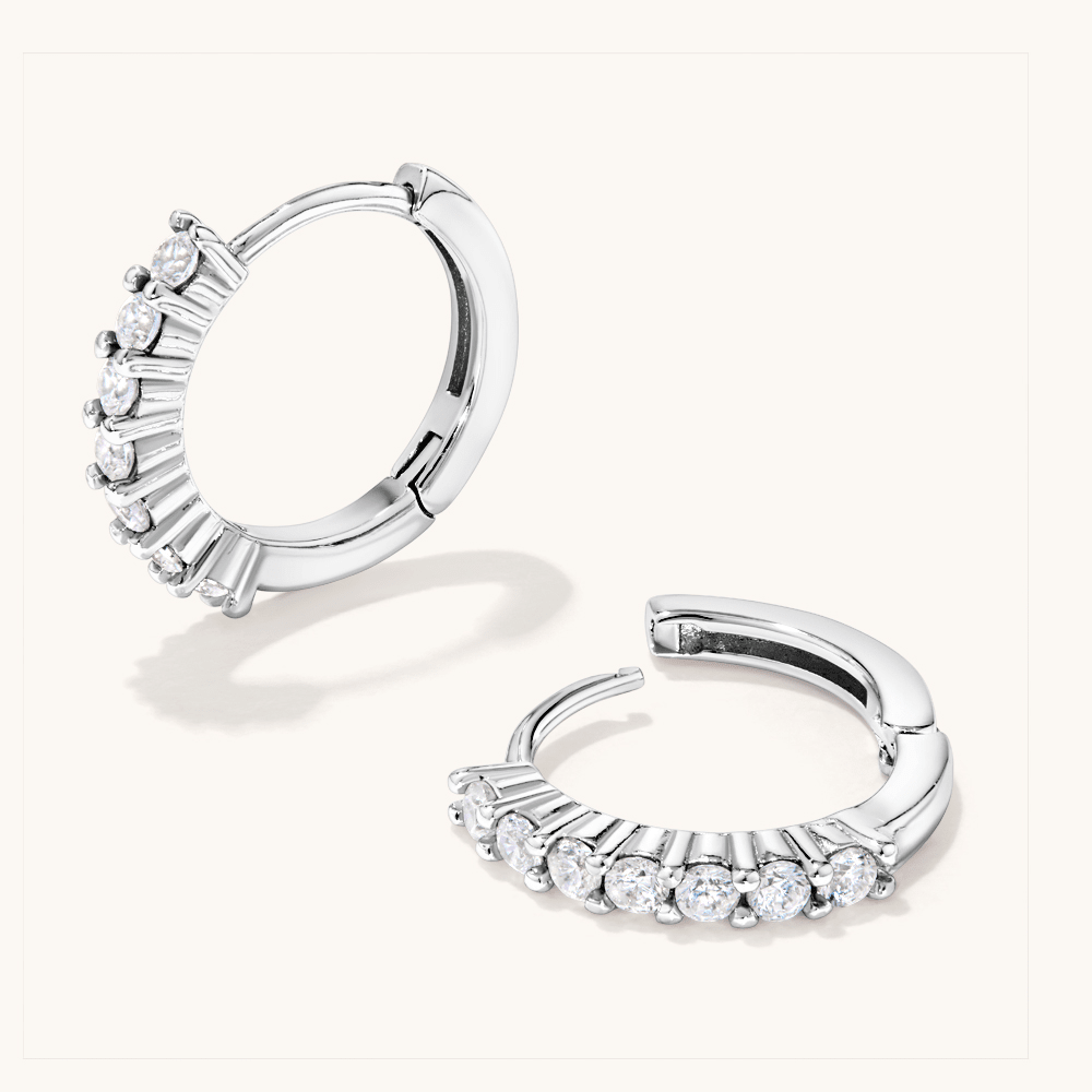 15mm Claw Hoop Earrings with Cubic Zirconia in Sterling Silver Earrings Bevilles 