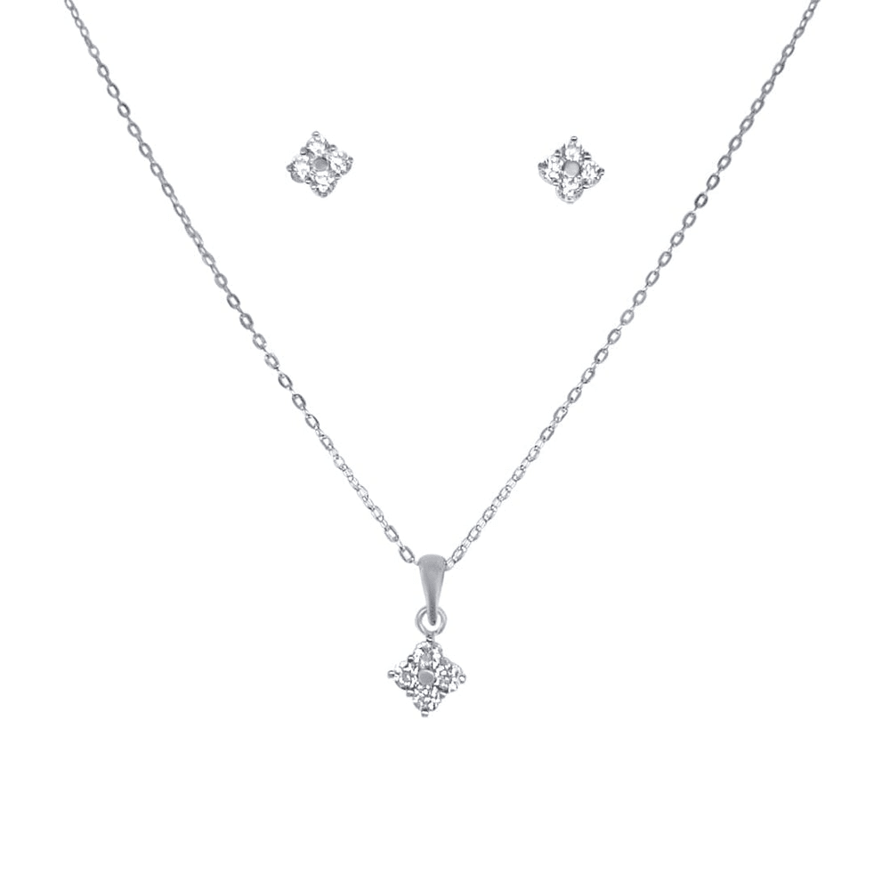 Diamond Shaped Cluster Stud Earrings and Necklace Set with Cubic Zirconia in Sterling Silver Bevilles 