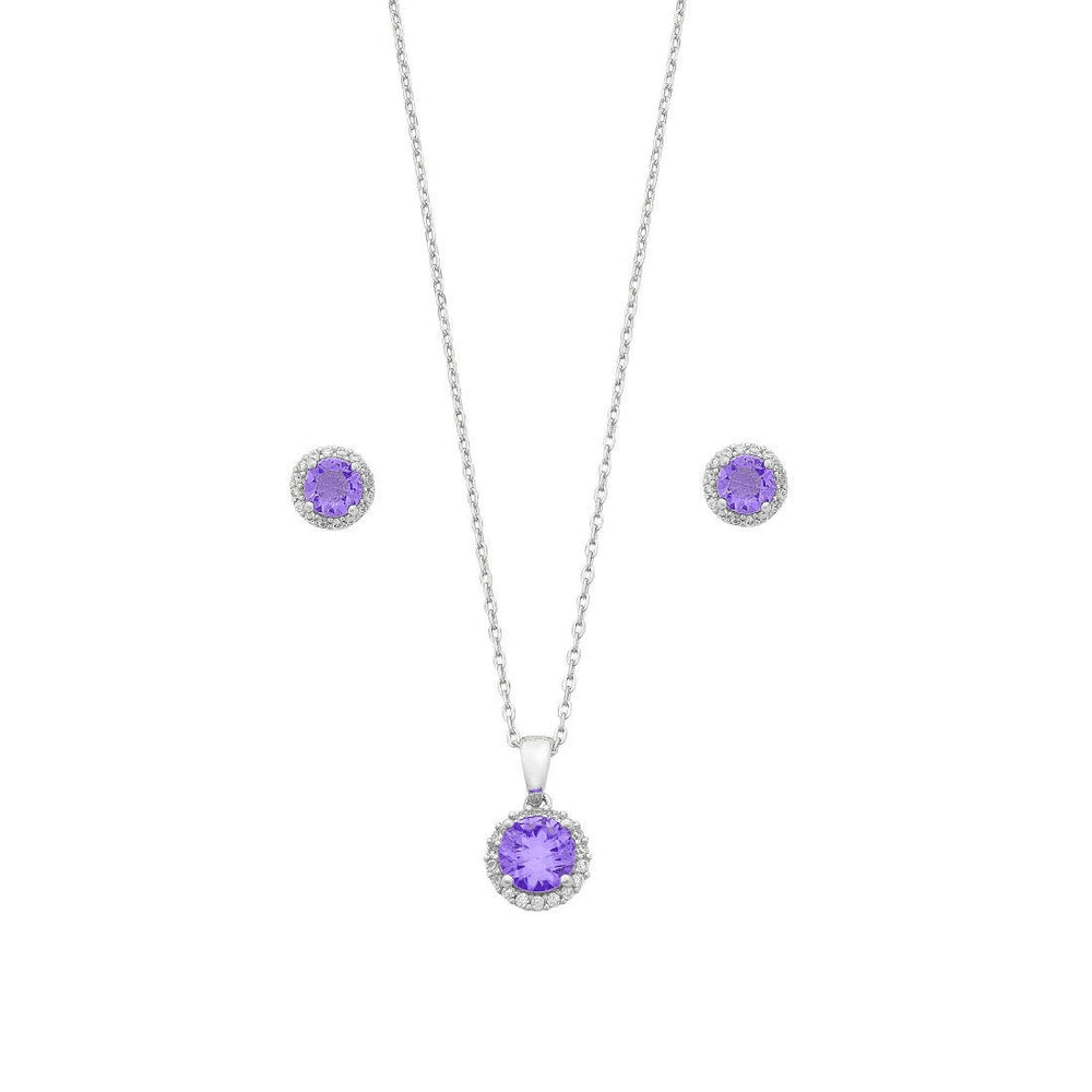 Purple Cubic Zirconia Earring & Necklace Set in Sterling Silver Bevilles 