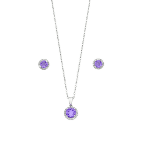 Purple Cubic Zirconia Earring & Necklace Set in Sterling Silver Bevilles 