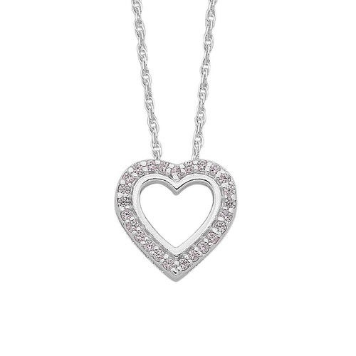 45cm Children's Sterling Silver Open Heart Pink Cubic Zirconia Necklace Pendants Bevilles 