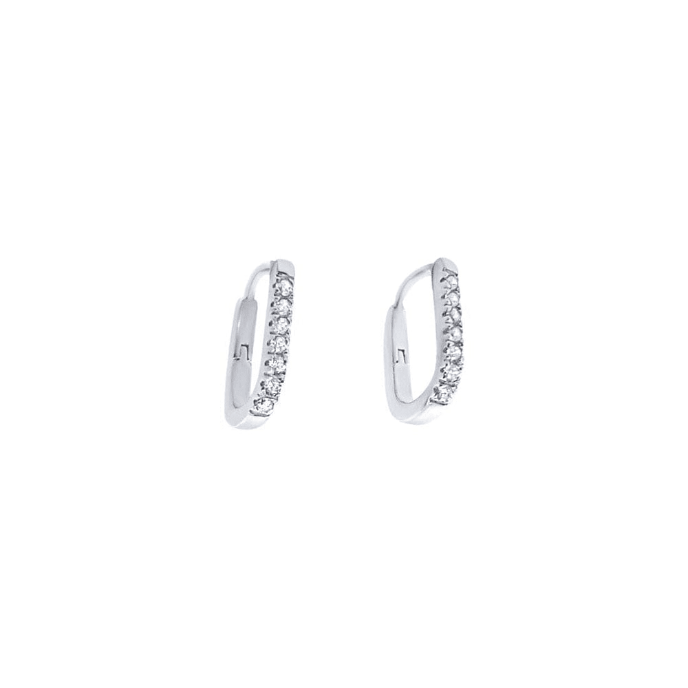 Oval Huggie Hoop Earrings with Cubic Zirconia in Sterling Silver Earrings Bevilles 