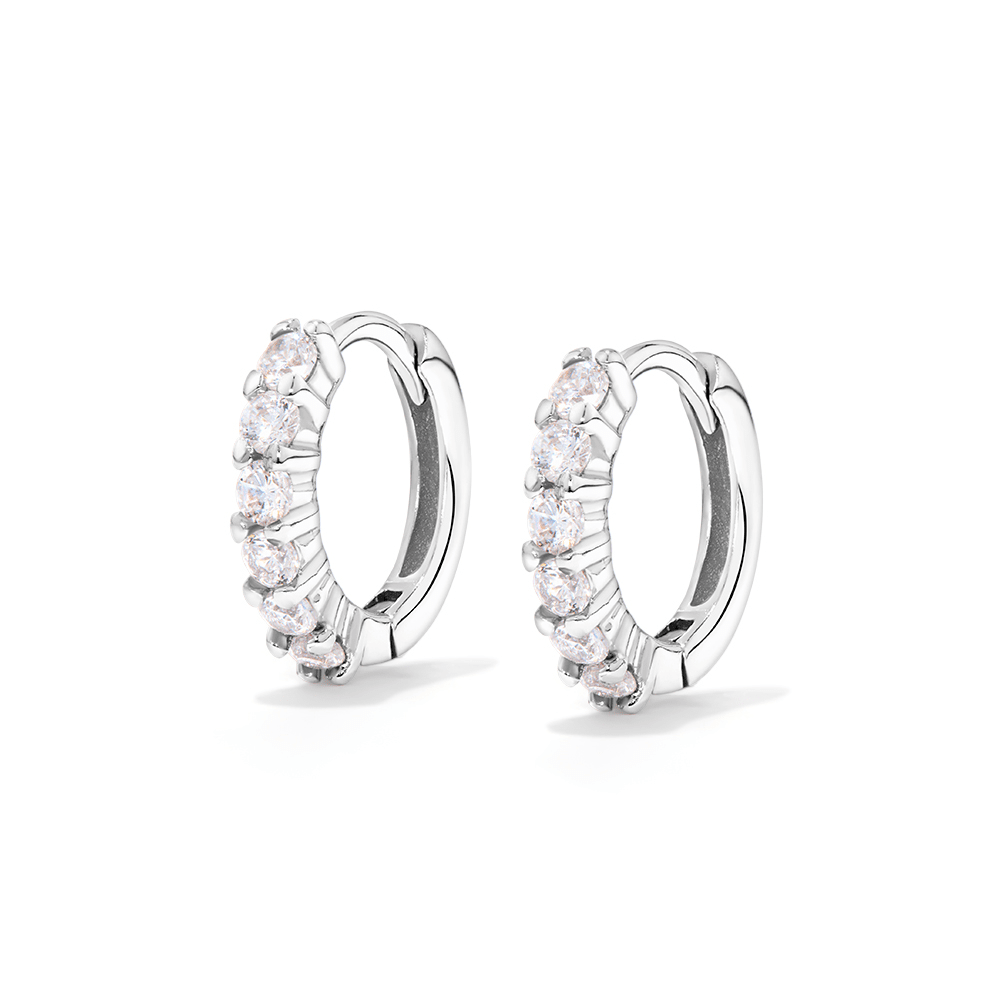 9mm Sterling Silver Cubic Zirconia Hoop Earrings Earrings Bevilles 