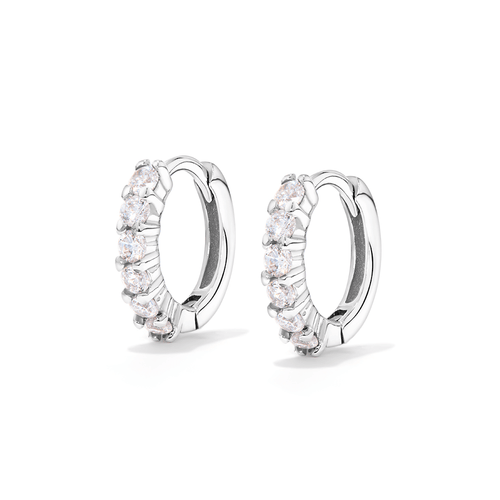 9mm Sterling Silver Cubic Zirconia Hoop Earrings Earrings Bevilles 