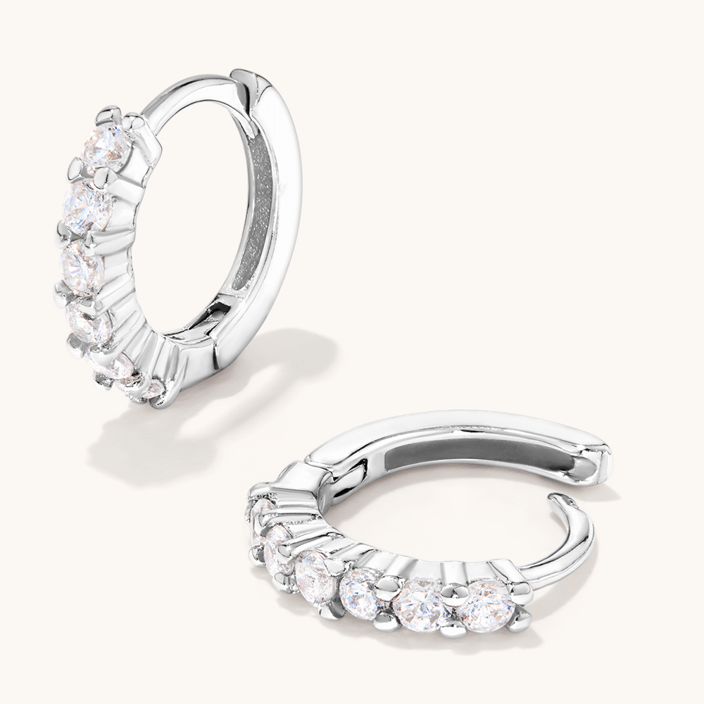 9mm Sterling Silver Cubic Zirconia Hoop Earrings Earrings Bevilles 