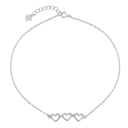Sterling Silver Open Heart White Cubic Zirconia Anklet Bevilles 