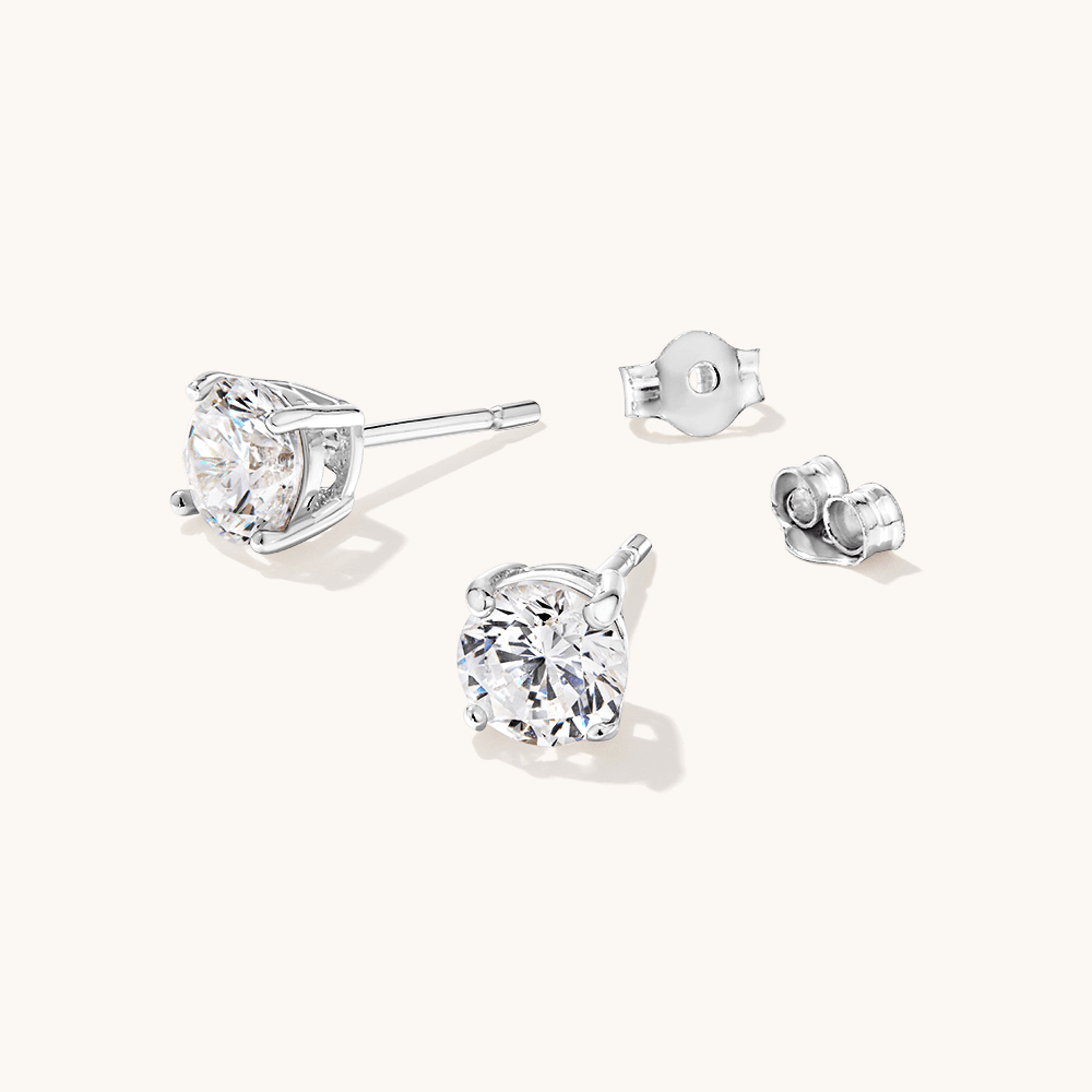 Sterling Silver 6mm Cubic Zirconia Stud Earrings Earrings Bevilles 