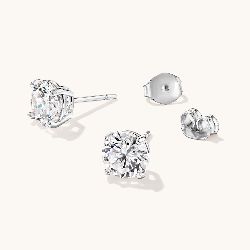 Sterling Silver 7mm Cubic Zirconia Stud Earrings Earrings Bevilles 