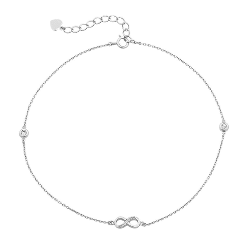 28cm Infinity Cubic Zirconia Anklet in Sterling Silver Bevilles 