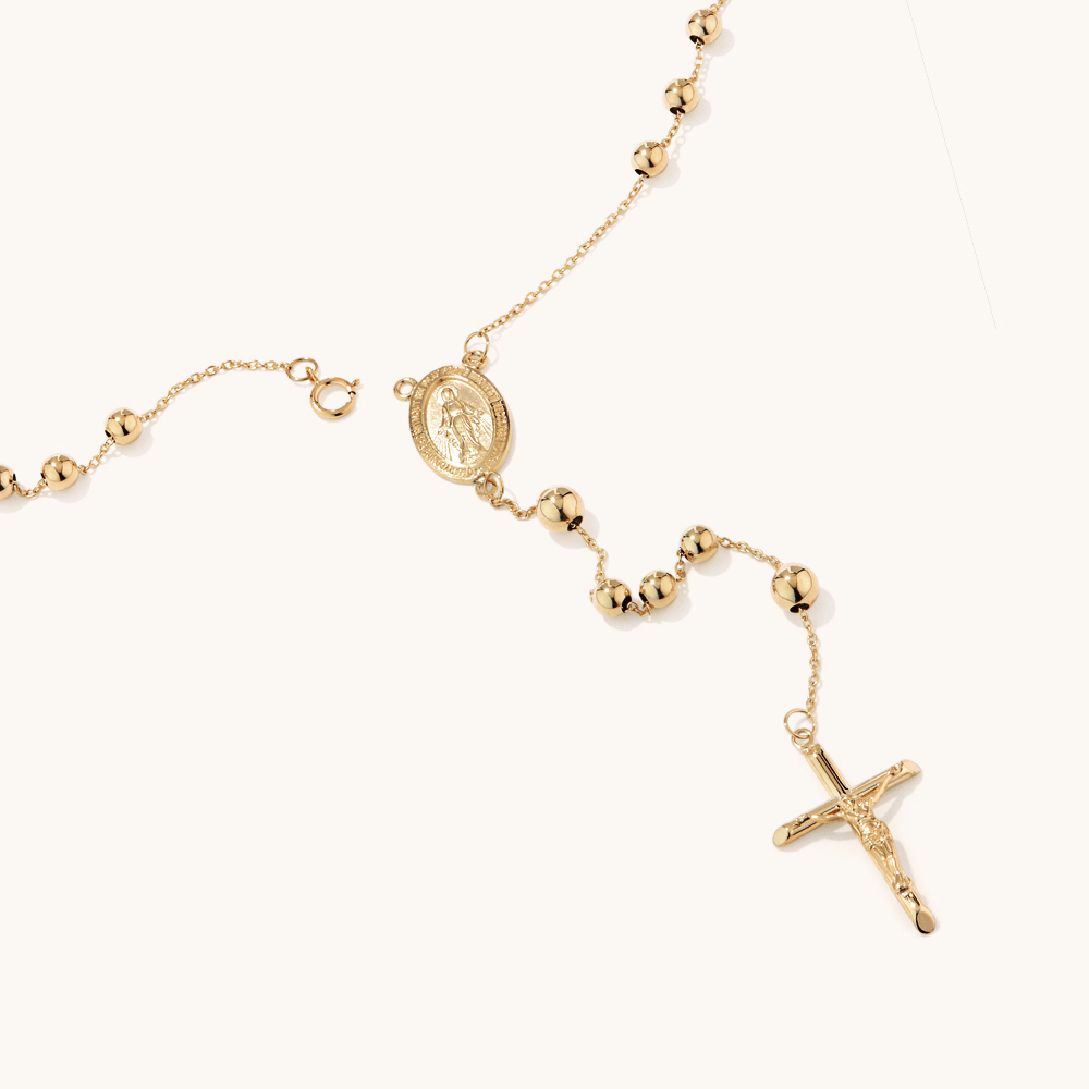 66cm Rosary Necklace in 9kt Bonded Gold Silver Filled Pendants Bevilles 