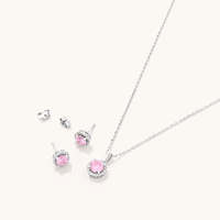 Sterling Silver Pink Cubic Zirconia Necklace and Earrings Set Bevilles 