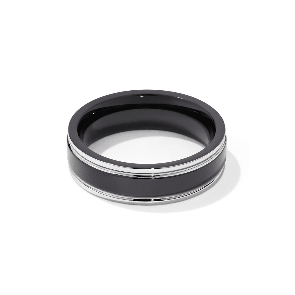 Men's 6.6mm Two Tone Black Ring in Stainless Steel Rings Bevilles 