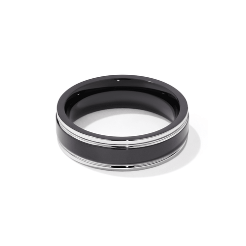 Men's 6.6mm Two Tone Black Ring in Stainless Steel Rings Bevilles 