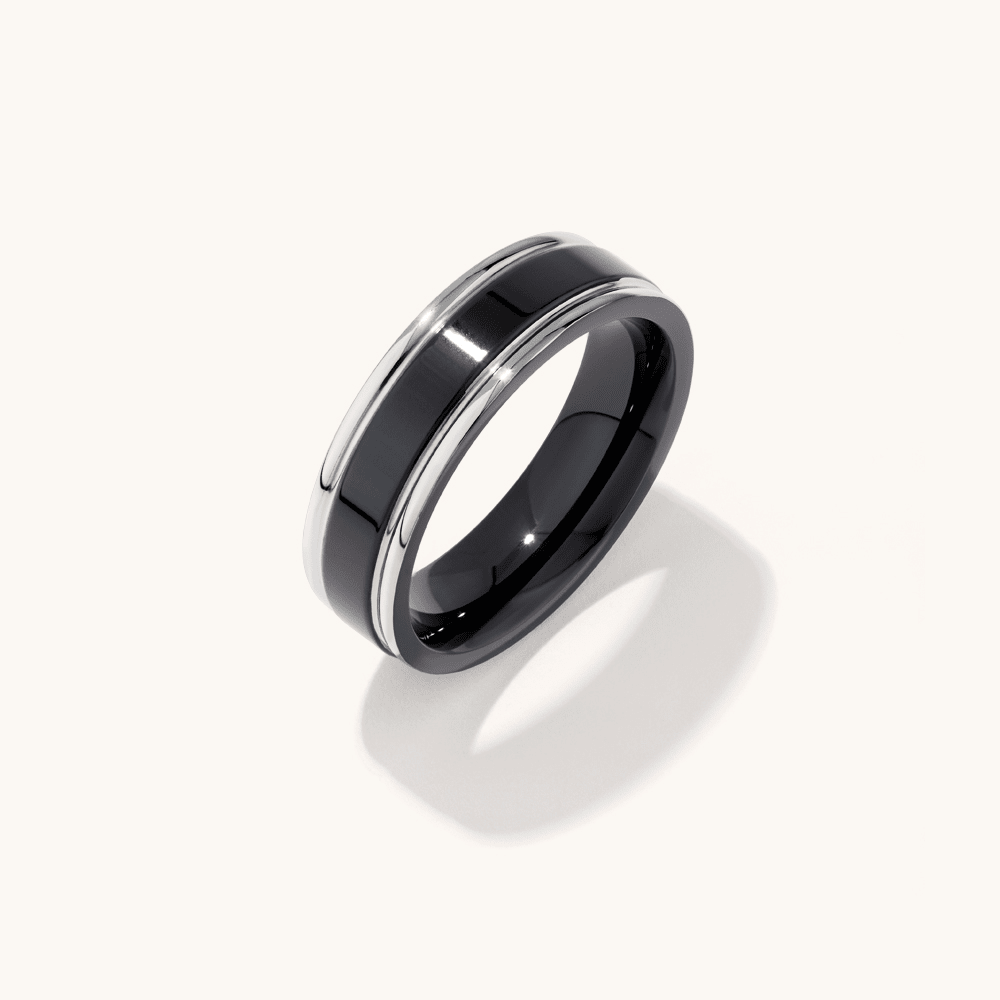 Men's 6.6mm Two Tone Black Ring in Stainless Steel Rings Bevilles 