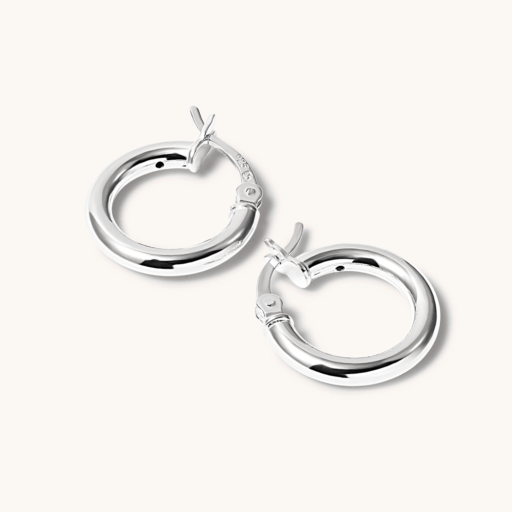 15mm Plain Hoop Earrings in Sterling Silver Earrings Bevilles 