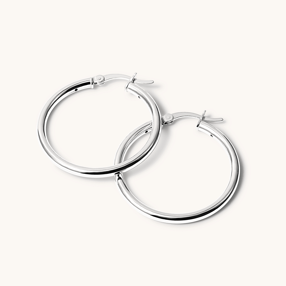 30mm Plain Hoop Earrings in Sterling Silver Earrings Bevilles 