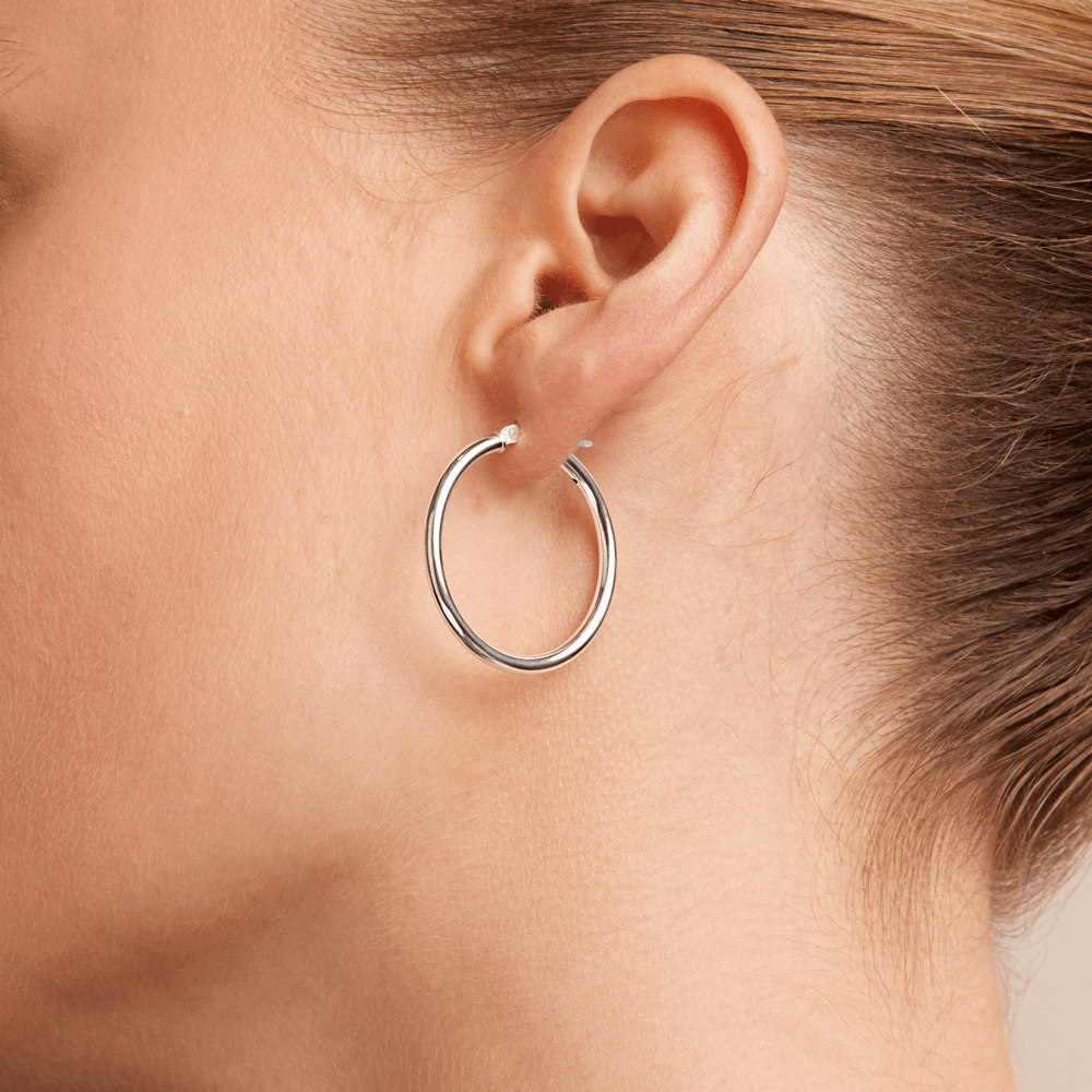 30mm Plain Hoop Earrings in Sterling Silver Earrings Bevilles 