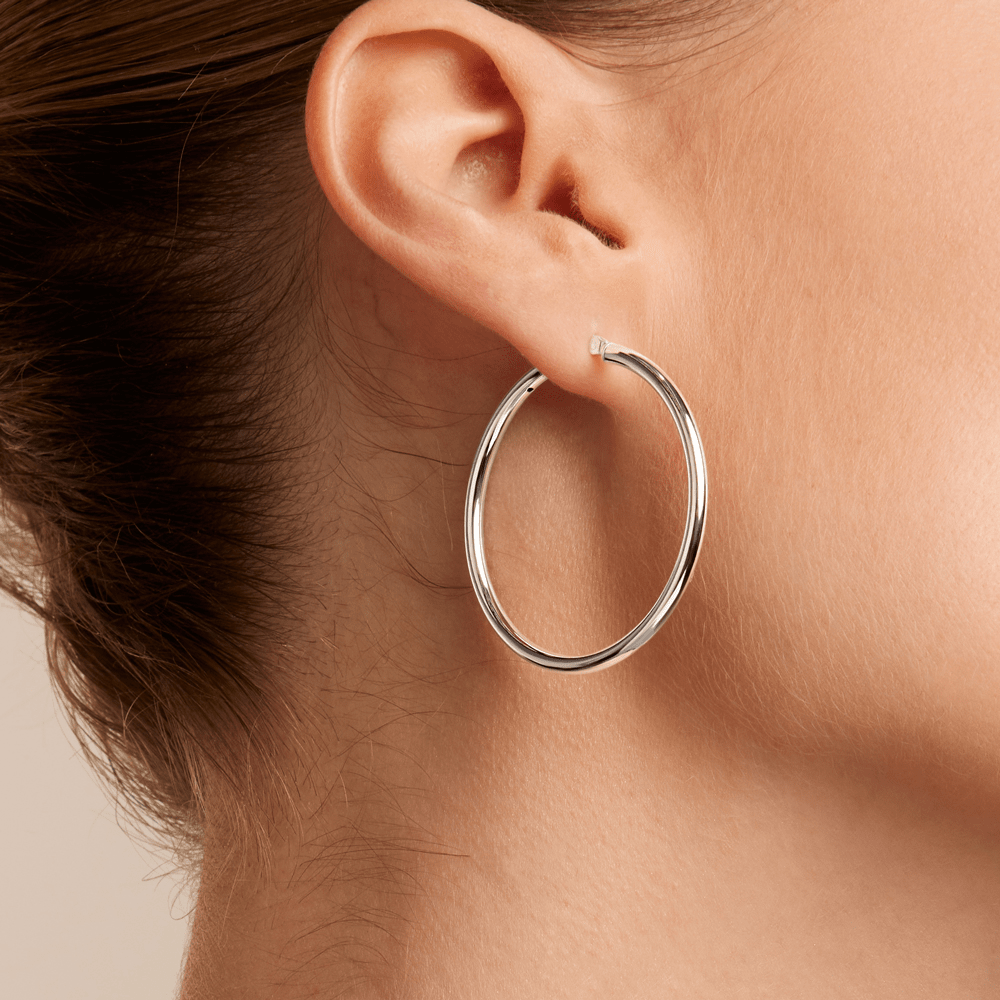40mm Plain Hoop Earrings in Sterling Silver Earrings Bevilles 
