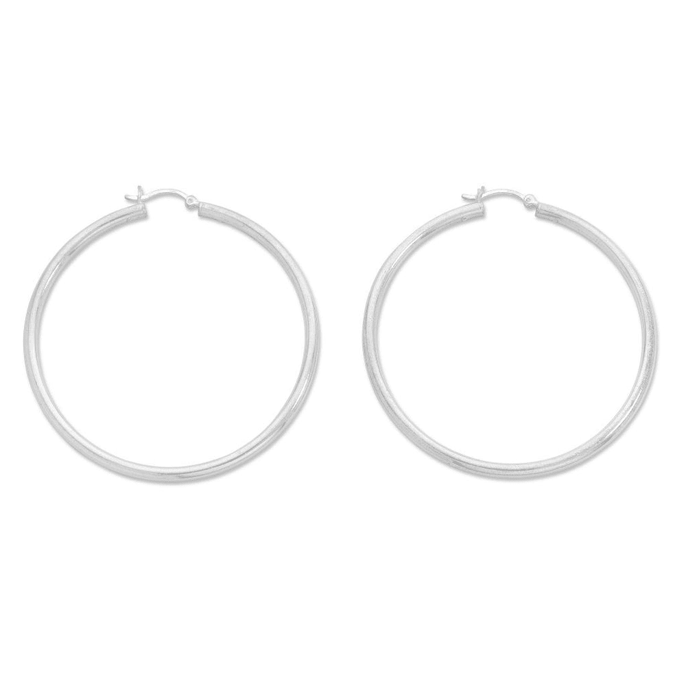 50mm Plain Hoop Earrings in Sterling Silver Earrings Bevilles 