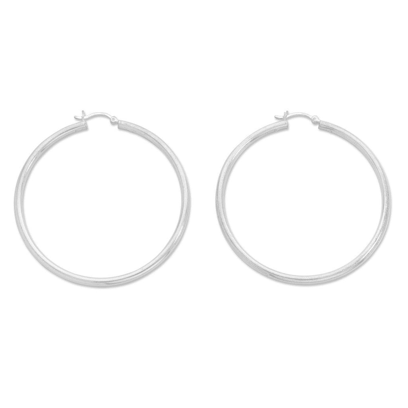 50mm Plain Hoop Earrings in Sterling Silver Earrings Bevilles 