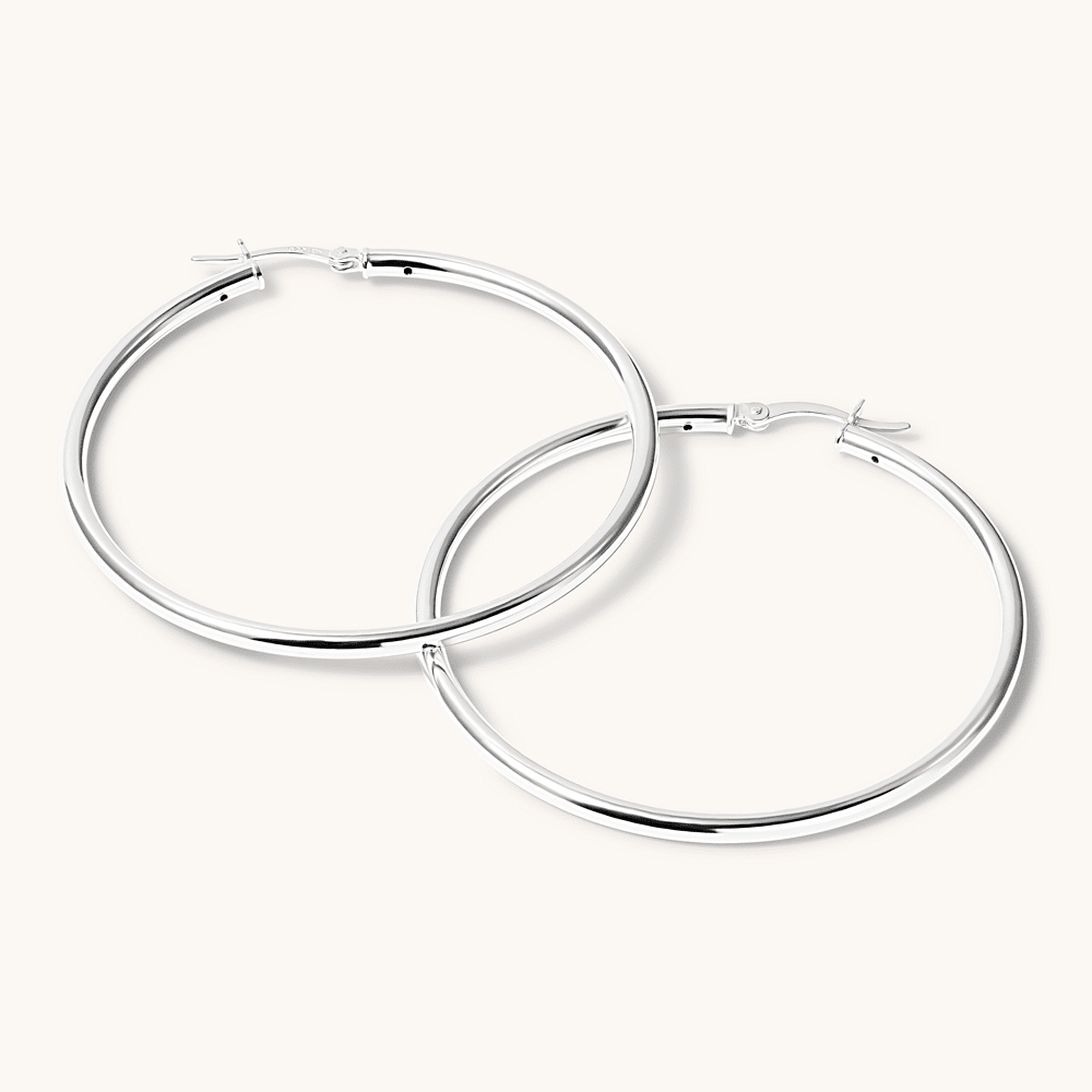 50mm Plain Hoop Earrings in Sterling Silver Earrings Bevilles 