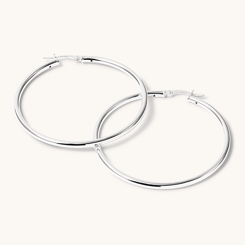 50mm Plain Hoop Earrings in Sterling Silver Earrings Bevilles 