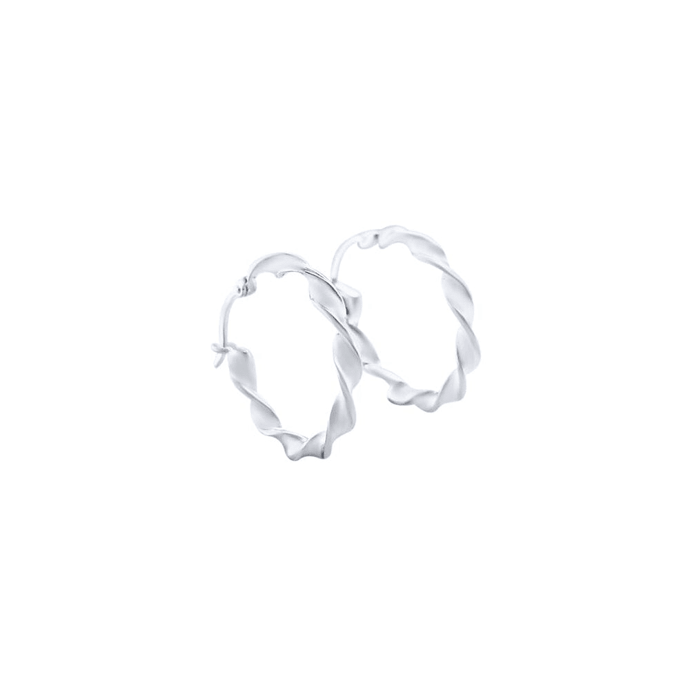 25mm Plain Flat Twist Hoop Earrings in Sterling Silver Earrings Bevilles 