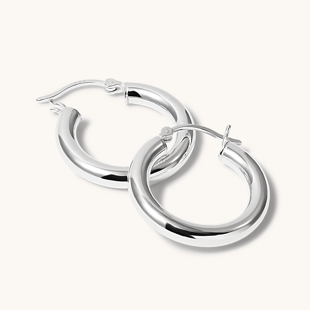 25mm Plain Hoop Earrings in Sterling Silver Earrings Bevilles 