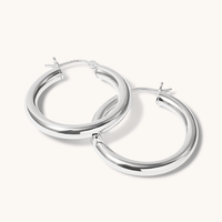 30mm Plain Hoop Earrings in Sterling Silver Earrings Bevilles 