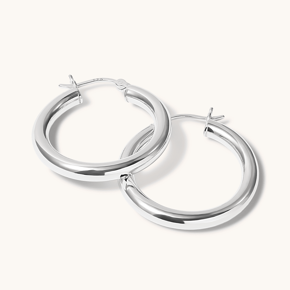 30mm Plain Hoop Earrings in Sterling Silver Earrings Bevilles 
