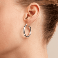 30mm Plain Hoop Earrings in Sterling Silver Earrings Bevilles 