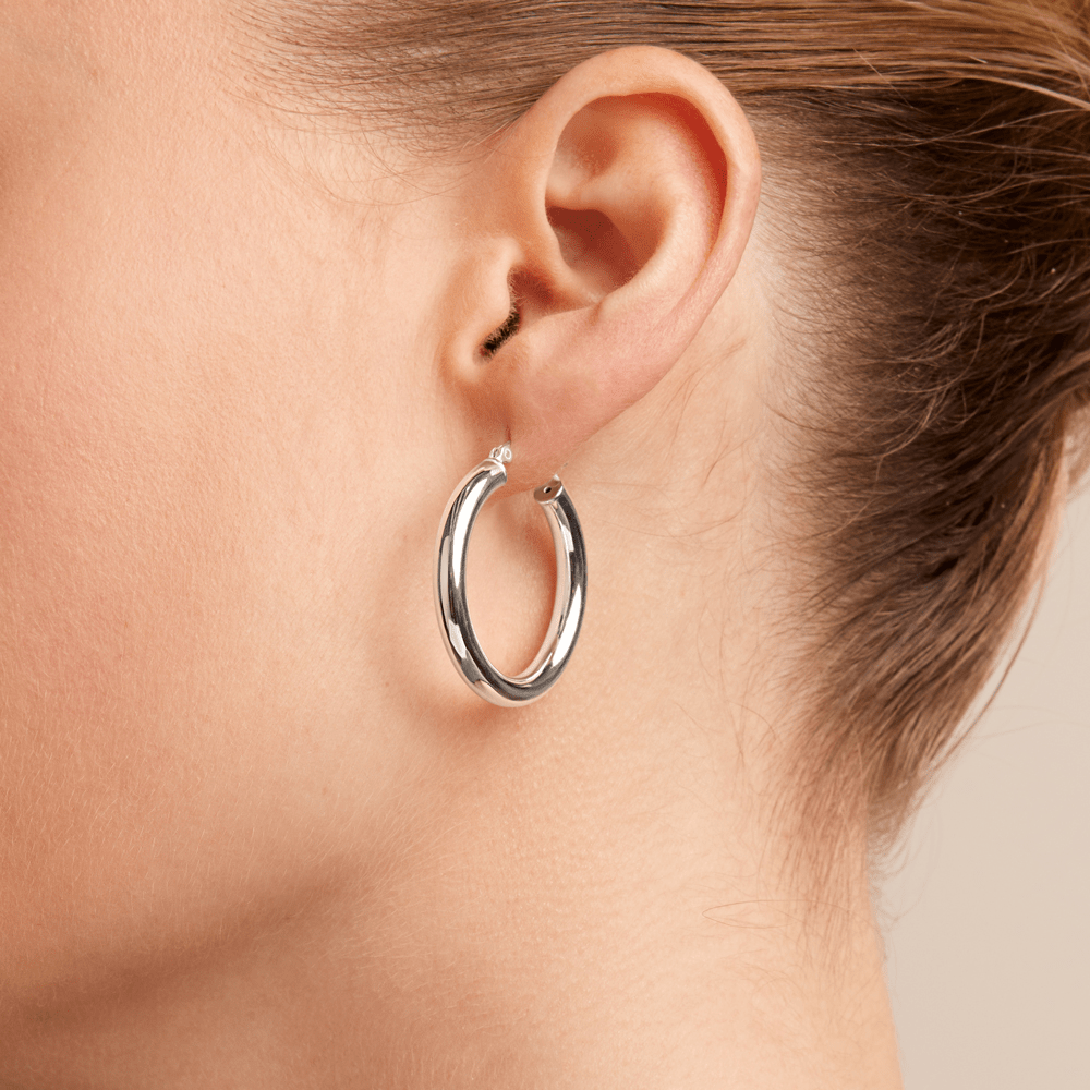 30mm Plain Hoop Earrings in Sterling Silver Earrings Bevilles 