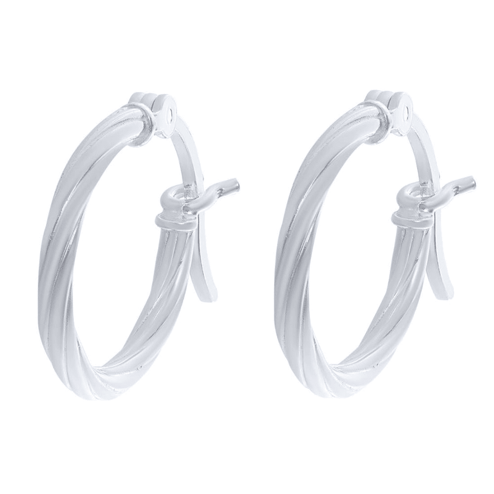 Sterling Silver 15mm Plain Twist Hoop Earrings Earrings Bevilles 