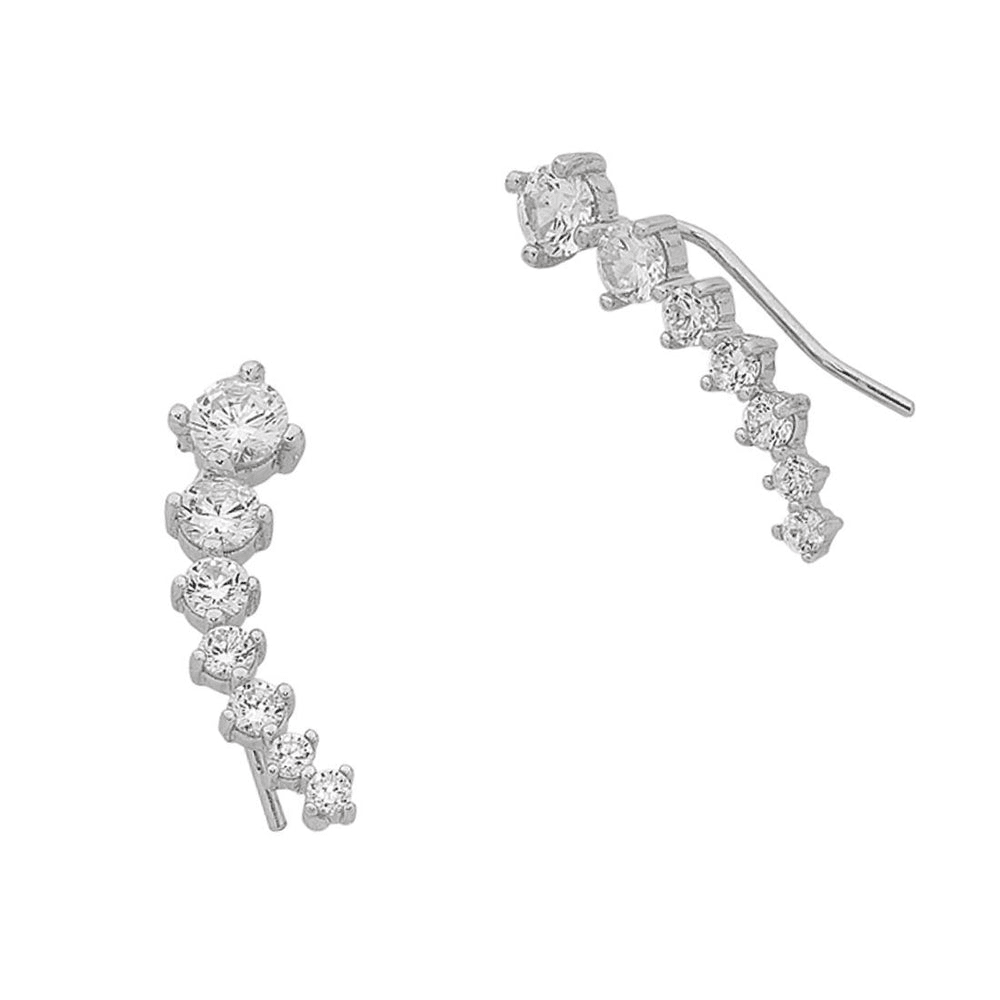 Sterling Silver Cubic Zirconia Curved Climbing Earrings Earrings Bevilles 