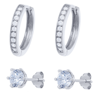 Sterling Silver Cubic Zirconia Hoop and Stud Earring Set Bevilles 