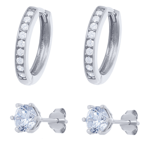 Sterling Silver Cubic Zirconia Hoop and Stud Earring Set Bevilles 