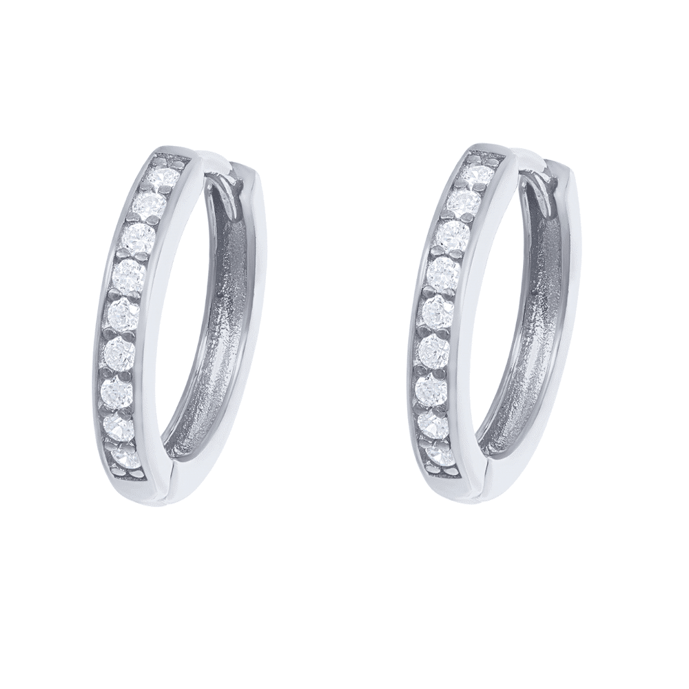 Sterling Silver Cubic Zirconia Hoop and Stud Earring Set Bevilles 