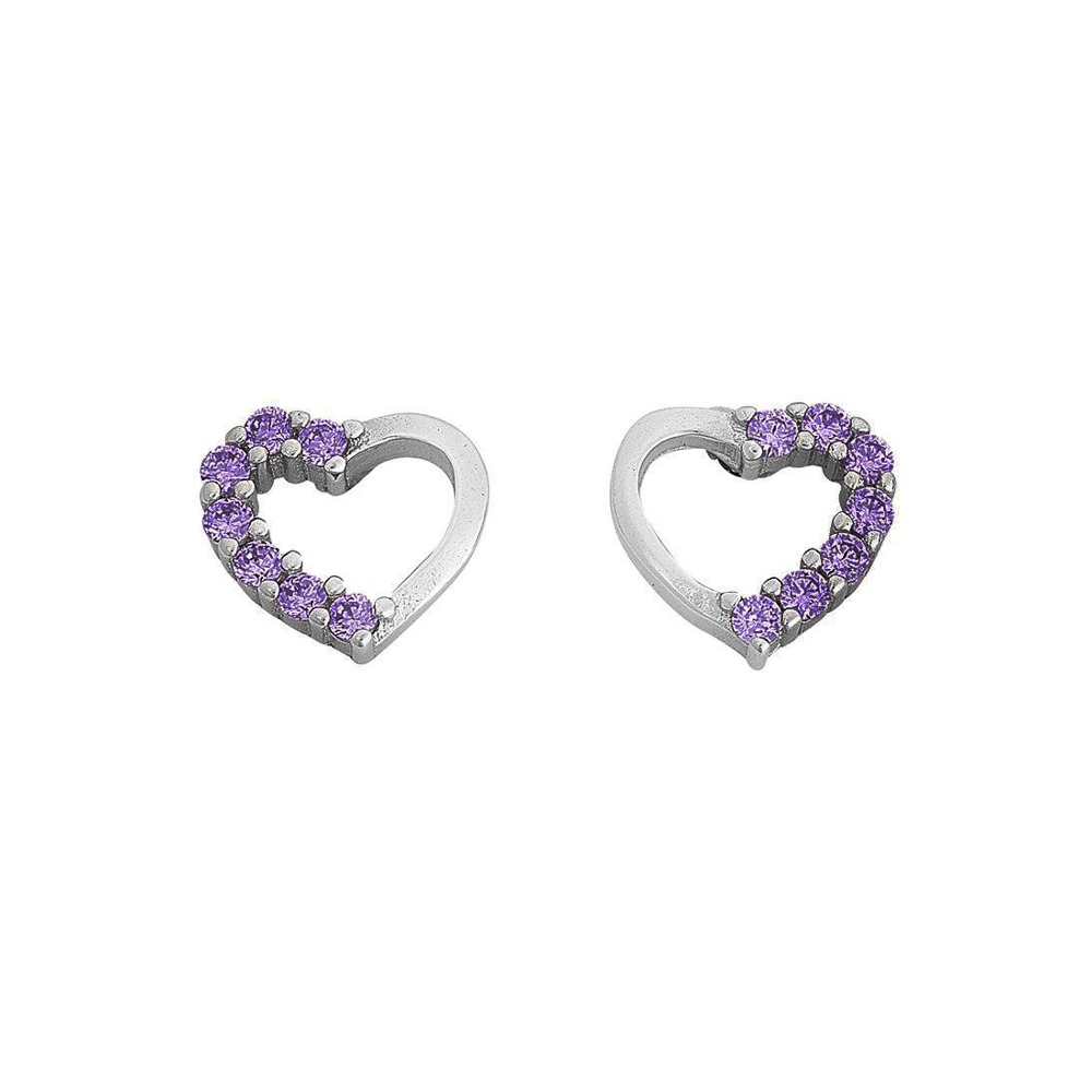 Children's Light Purple Cubic Zirconia Open Heart Stud Earrings in Sterling Silver Earrings Bevilles 