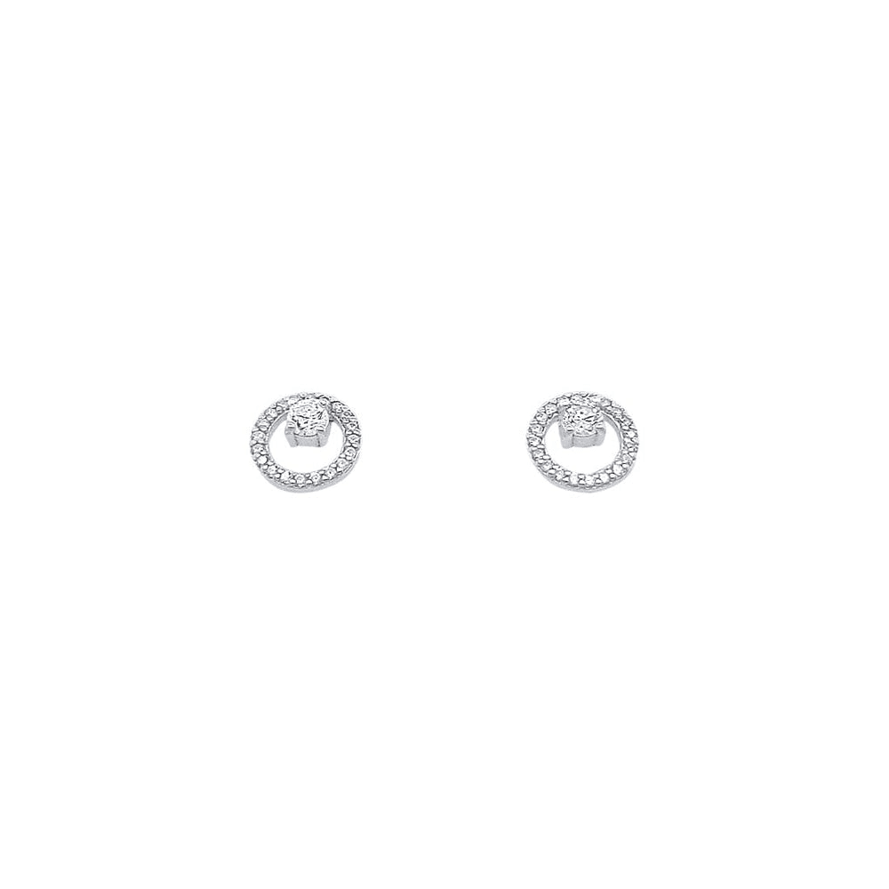 10mm Sterling Silver Open Circle Stud Earrings with Cubic Zirconia Earrings Bevilles 