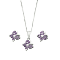 Children's Sterling Silver Purple Butterfly Earring & Necklace Set Bevilles 