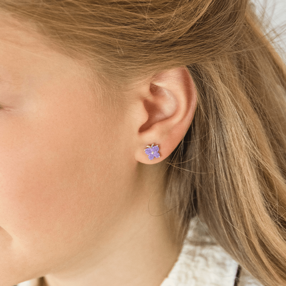Children's Sterling Silver Purple Butterfly Earring & Necklace Set Bevilles 
