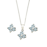 Children's Sterling Silver Blue Butterfly Earring & Necklace Set Bevilles 