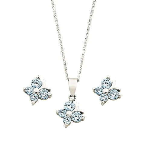 Children's Sterling Silver Blue Butterfly Earring & Necklace Set Bevilles 
