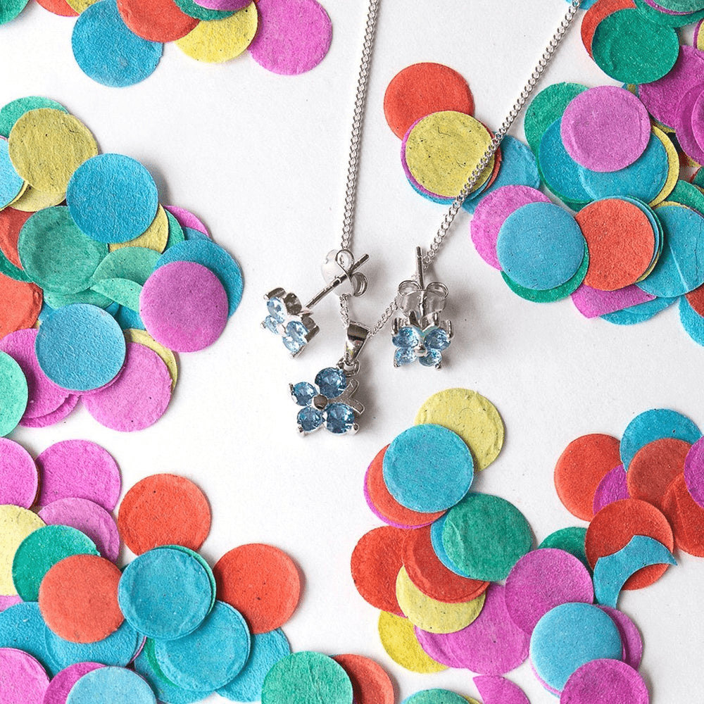 Children's Sterling Silver Blue Butterfly Earring & Necklace Set Bevilles 