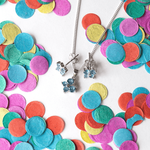 Children's Sterling Silver Blue Butterfly Earring & Necklace Set Bevilles 
