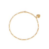 27cm Heart Charm Figaro Anklet in 9kt Bonded Gold Silver Filled Bevilles 