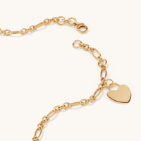27cm Heart Charm Figaro Anklet in 9kt Bonded Gold Silver Filled Bevilles 