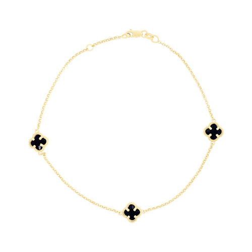 27cm Crystal Clover Anklet in 9kt Yellow Bonded Gold Bevilles 