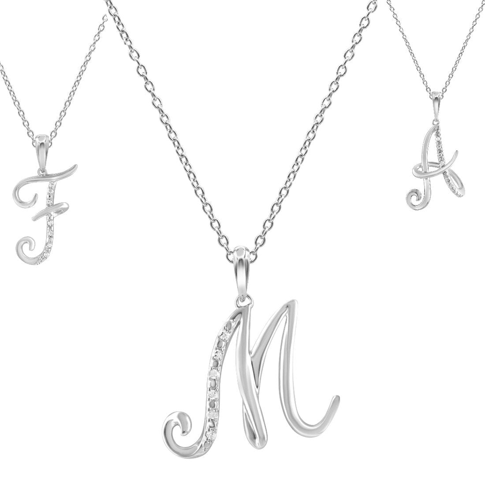 Sterling Silver Diamond Initial Necklace - Most Initials Available Pendants Bevilles 